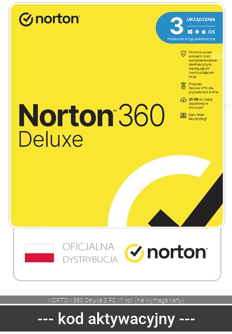 Symantec Antivirus Norton 360 Deluxe 2024 3 kroky / 12 mesiacov ESD